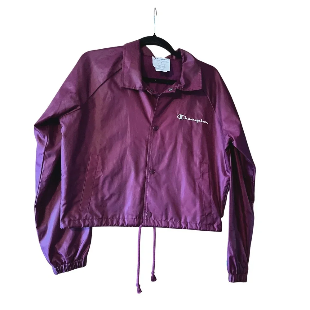 Champion Womens Coaches‎ Jacket Burgundy Snap Front Logo Size Small